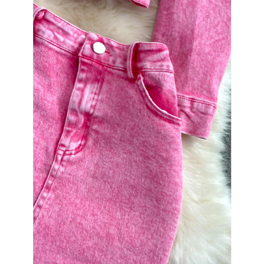 Button Up Jacket and Slit Skirt Denim Set Apparel and Accessories
