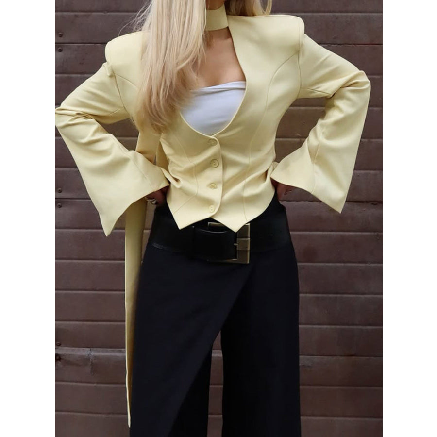 Button Up Long Sleeve Blazer Apparel and Accessories