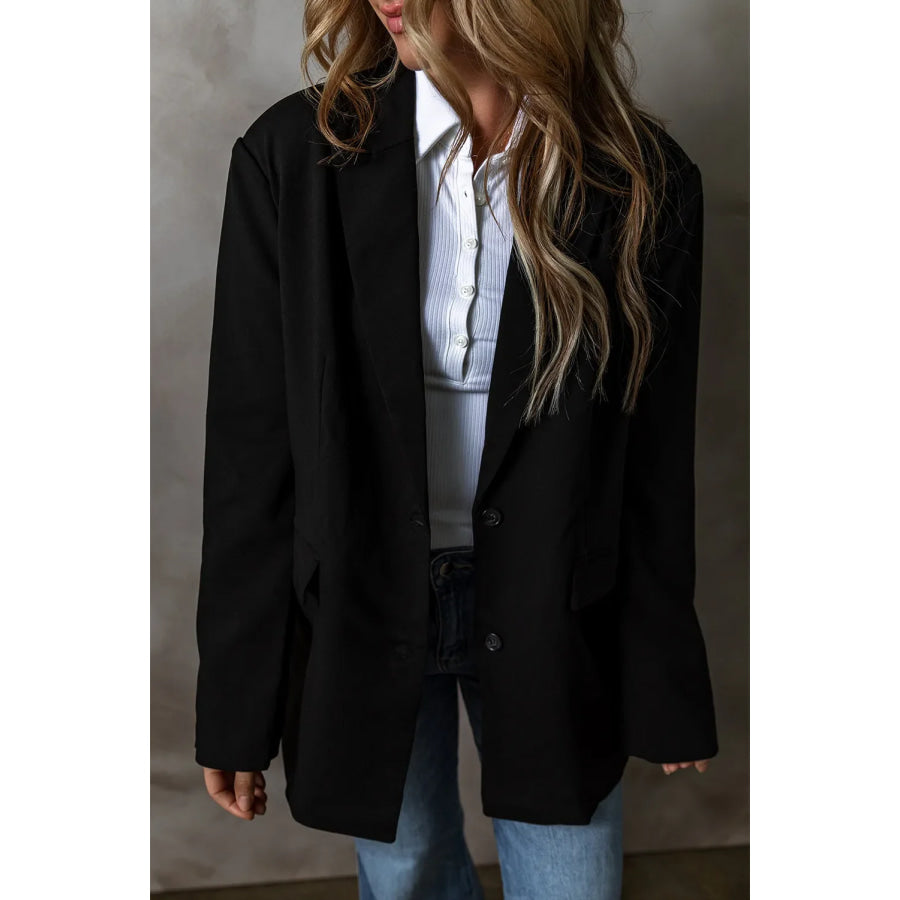 Button Up Long Sleeve Blazer Black / S Apparel and Accessories