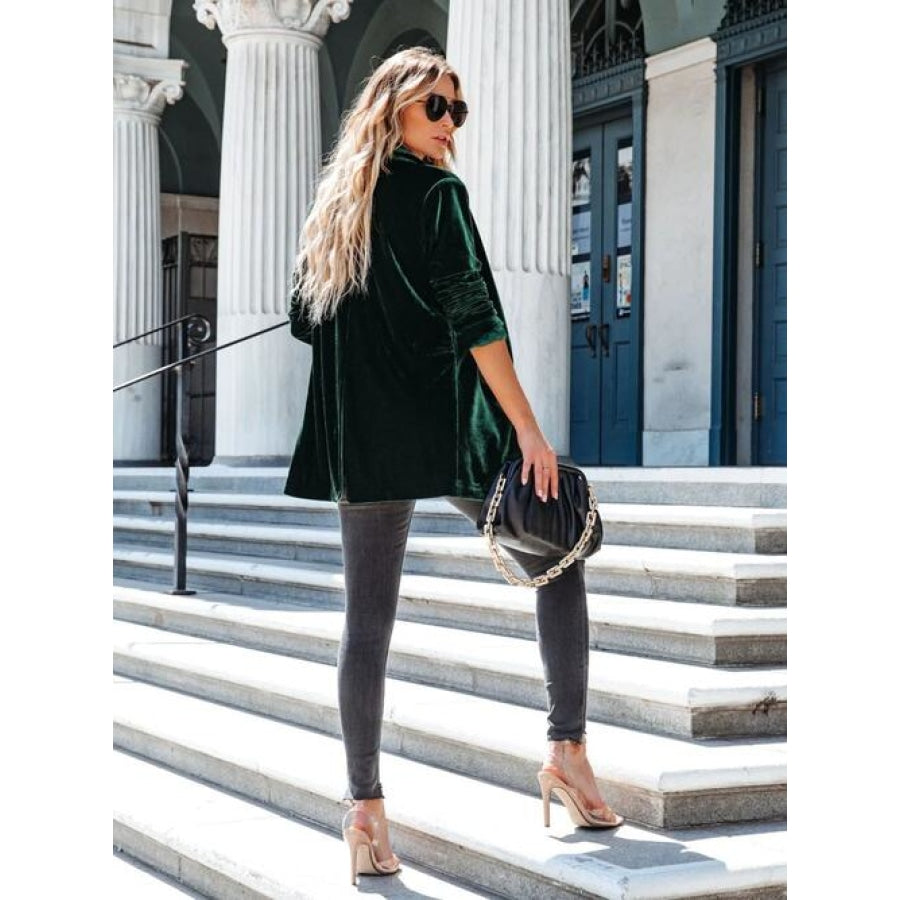 Button Up Long Sleeve Blazer with Pocket Green / S Clothing