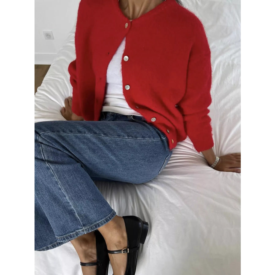 Button Up Long Sleeve Cardigan Deep Red / M Apparel and Accessories