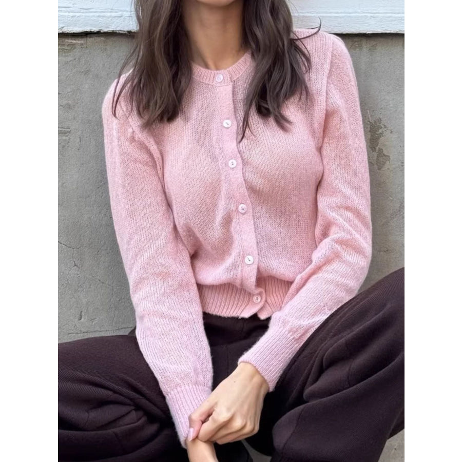 Button Up Long Sleeve Cardigan Pink / S Apparel and Accessories