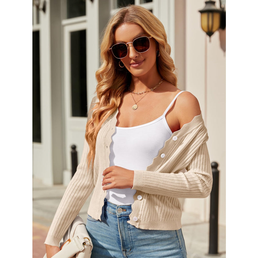 Button Up Long Sleeve Cardigan Tan / S Apparel and Accessories