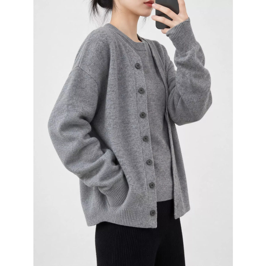 Button Up Long Sleeve Cardigan Gray / One Size Apparel and Accessories