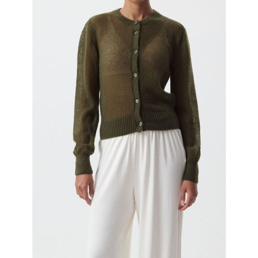 Button Up Long Sleeve Cardigan Army Green / S Apparel and Accessories