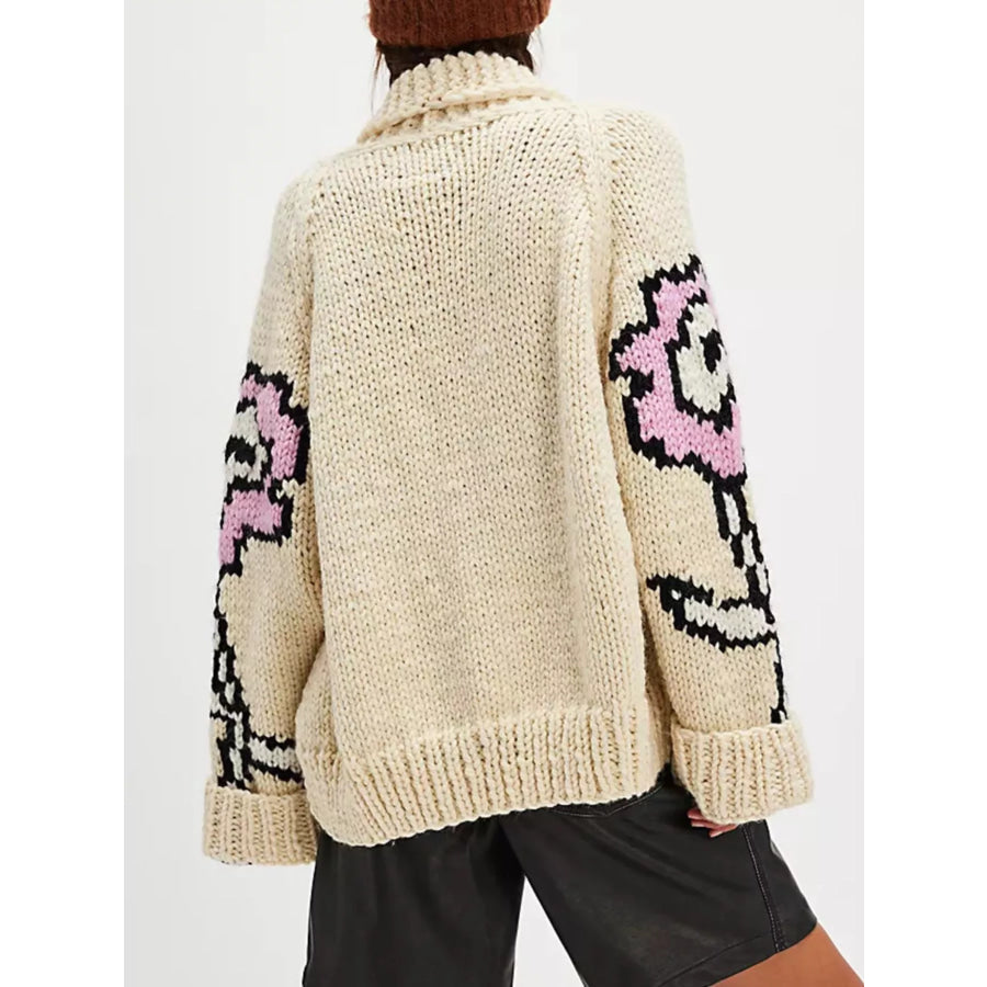 Button Up Long Sleeve Cardigan Beige / One size fits all Apparel and Accessories