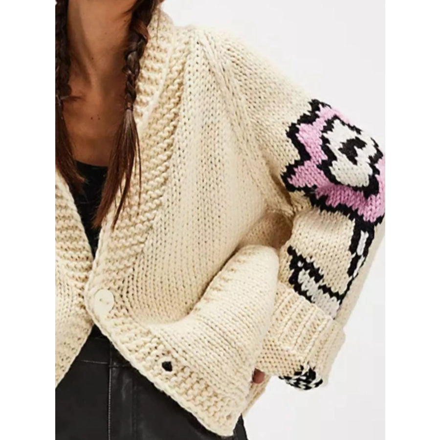 Button Up Long Sleeve Cardigan Beige / One size fits all Apparel and Accessories