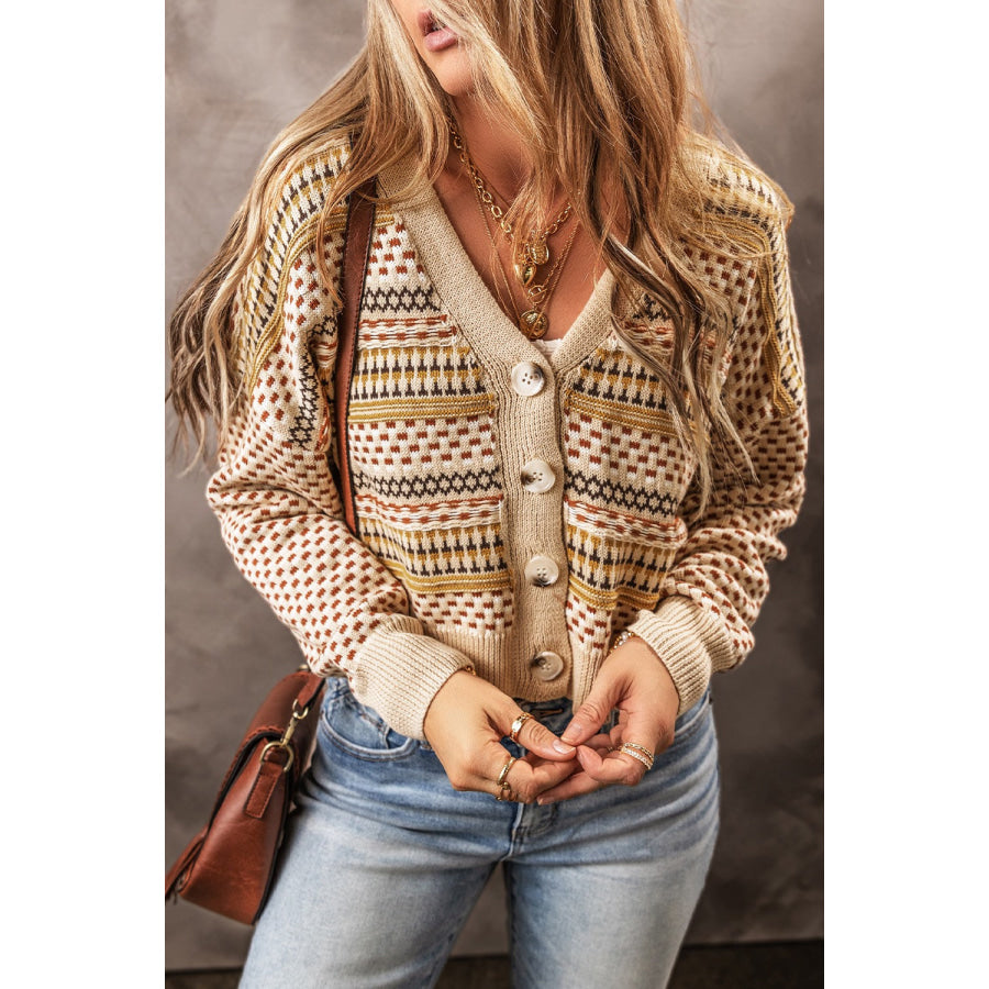 Button Up Long Sleeve Cardigan Beige / S Apparel and Accessories