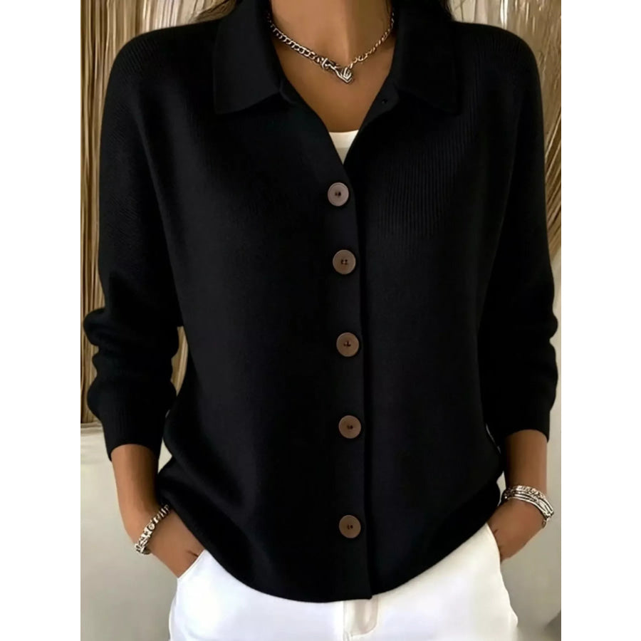 Button-Up Long Sleeve Cardigan Black / S Apparel and Accessories