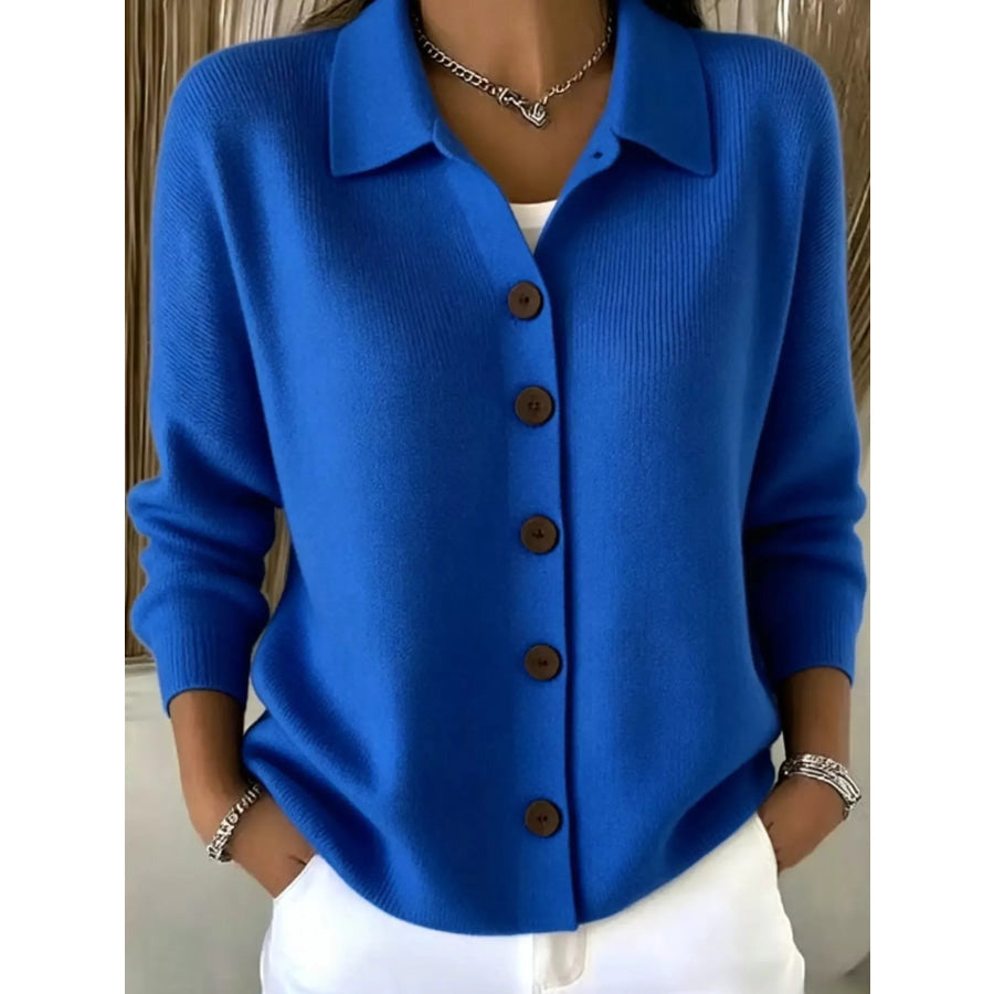 Button-Up Long Sleeve Cardigan Blue / S Apparel and Accessories