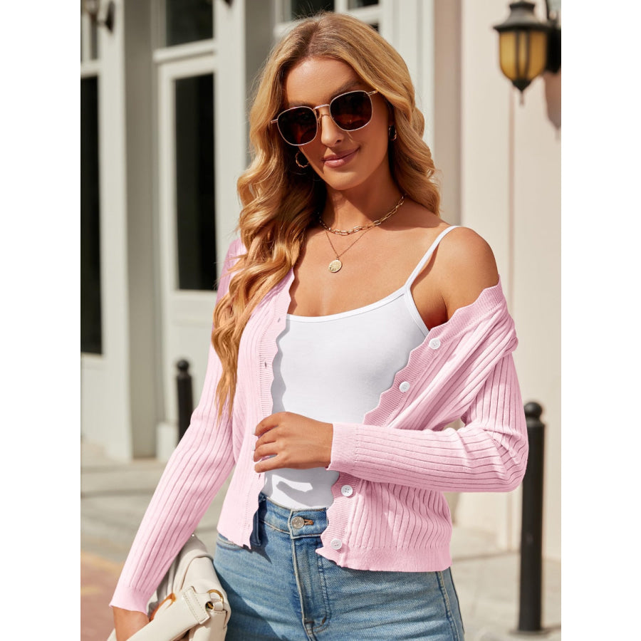 Button Up Long Sleeve Cardigan Blush Pink / S Apparel and Accessories