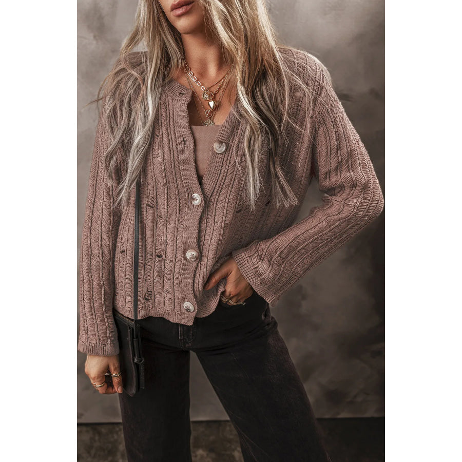 Button Up Long Sleeve Cardigan Brown / S Apparel and Accessories