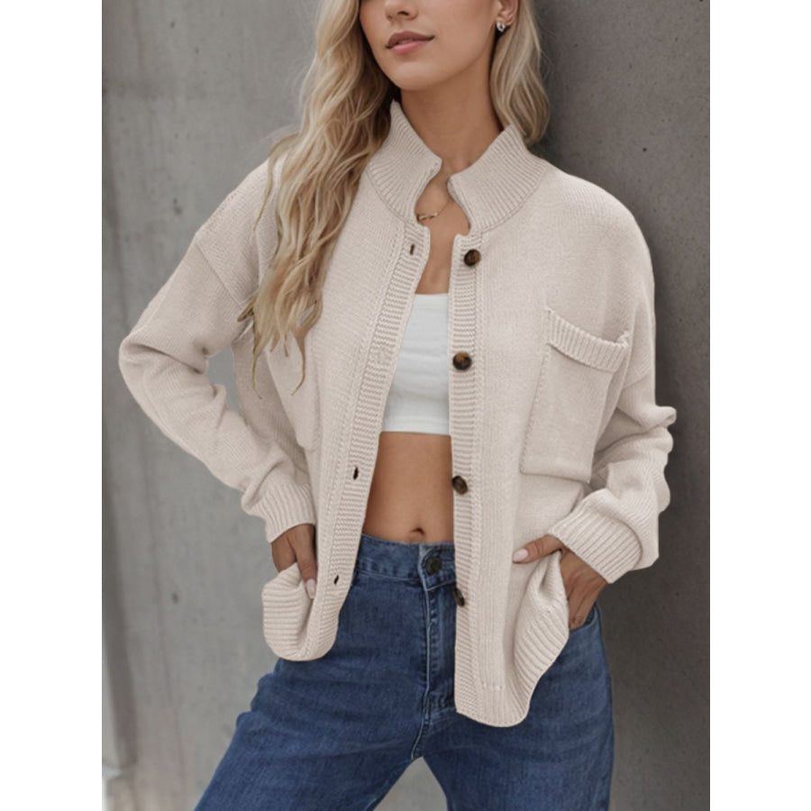 Button Up Long Sleeve Cardigan Cream / S Apparel and Accessories