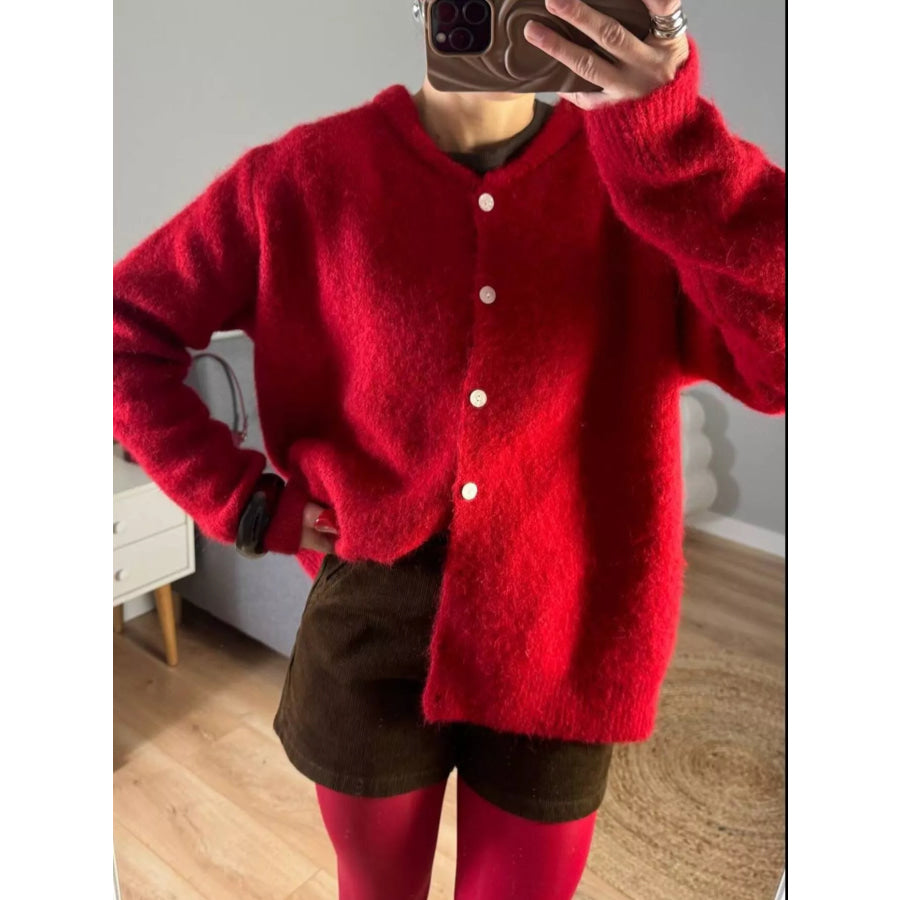 Button Up Long Sleeve Cardigan Deep Red / M Apparel and Accessories