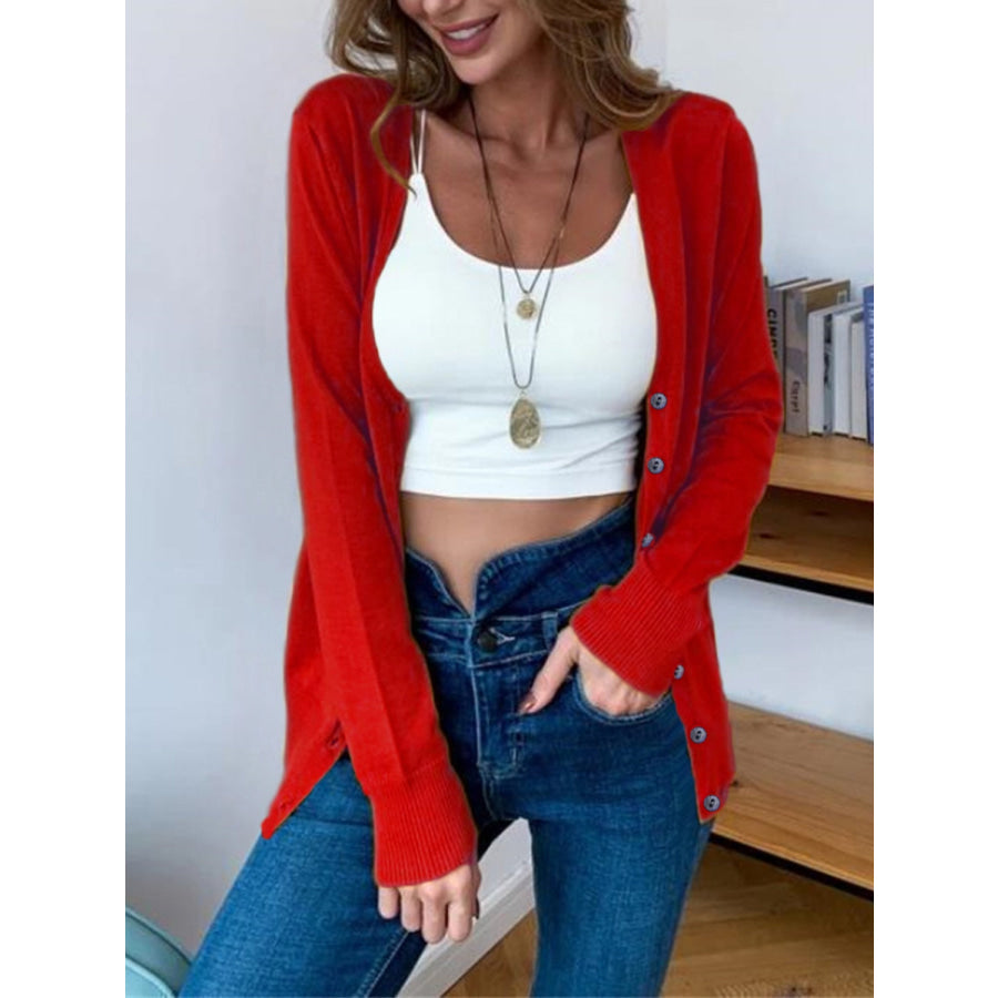 Button Up Long Sleeve Cardigan Deep Red / S Apparel and Accessories