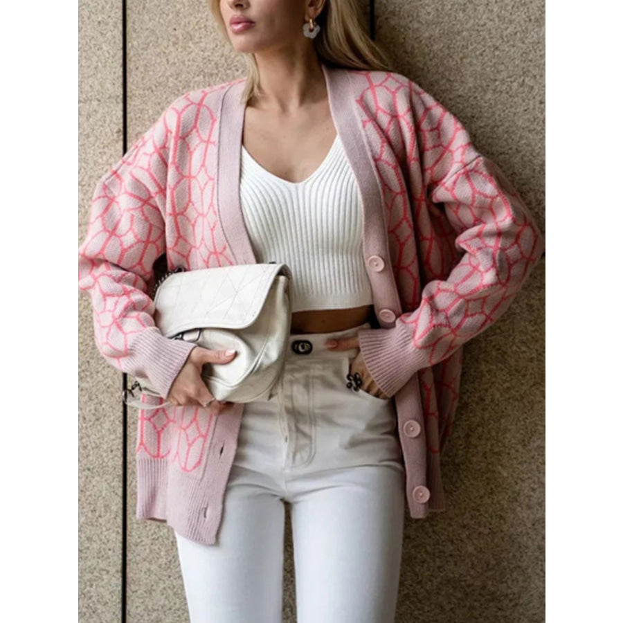 Button Up Long Sleeve Cardigan Dusty Pink / One Size Apparel and Accessories