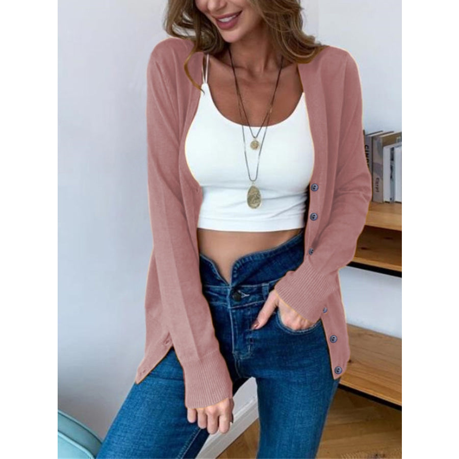 Button Up Long Sleeve Cardigan Dusty Pink / S Apparel and Accessories