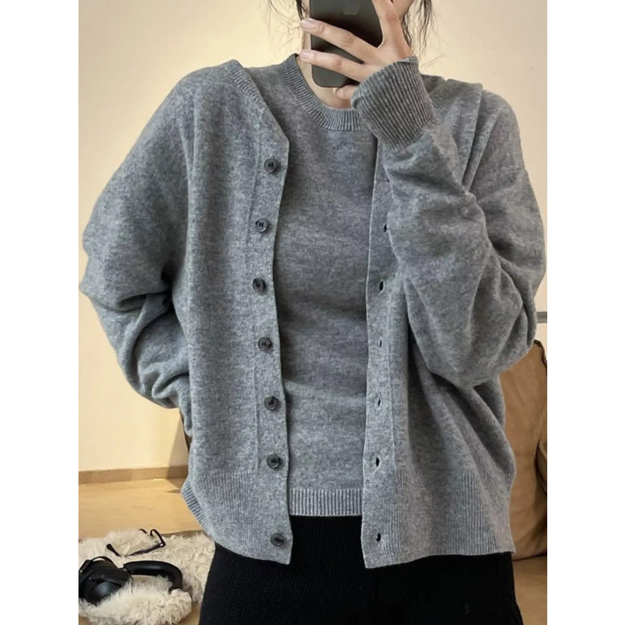 Button Up Long Sleeve Cardigan Gray / One Size Apparel and Accessories