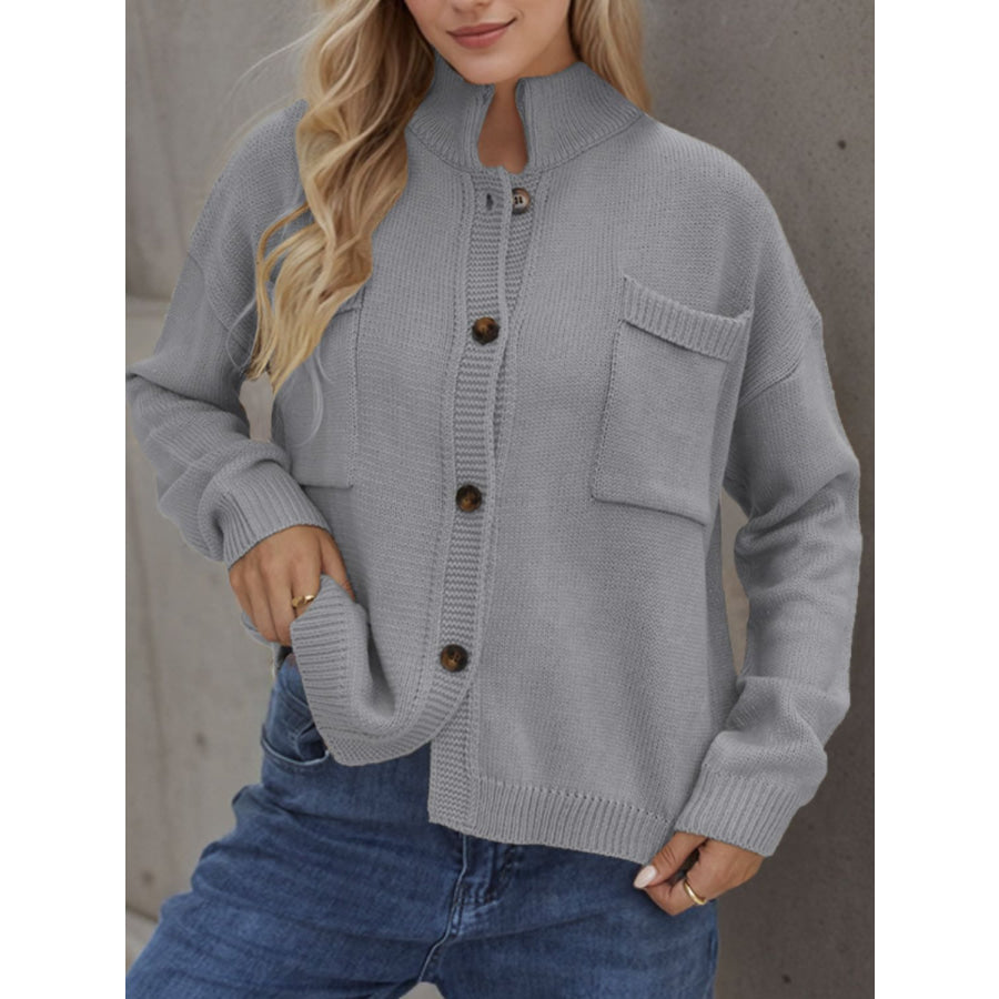 Button Up Long Sleeve Cardigan Gray / S Apparel and Accessories