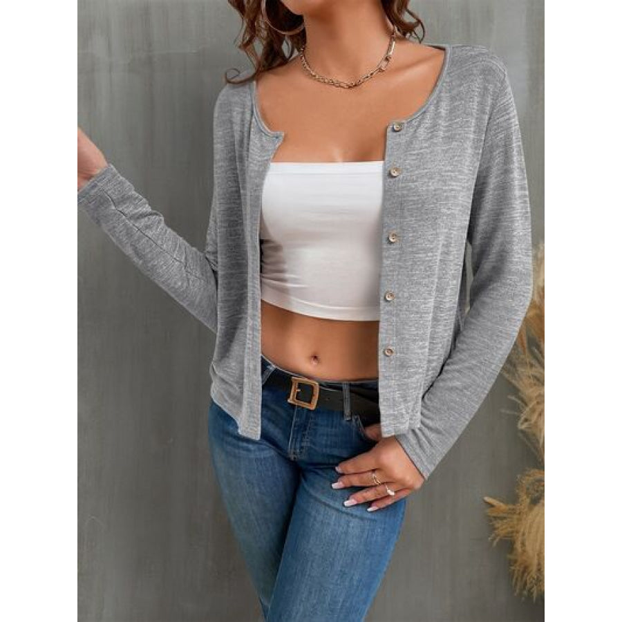 Button Up Long Sleeve Cardigan Heather Gray / S Apparel and Accessories