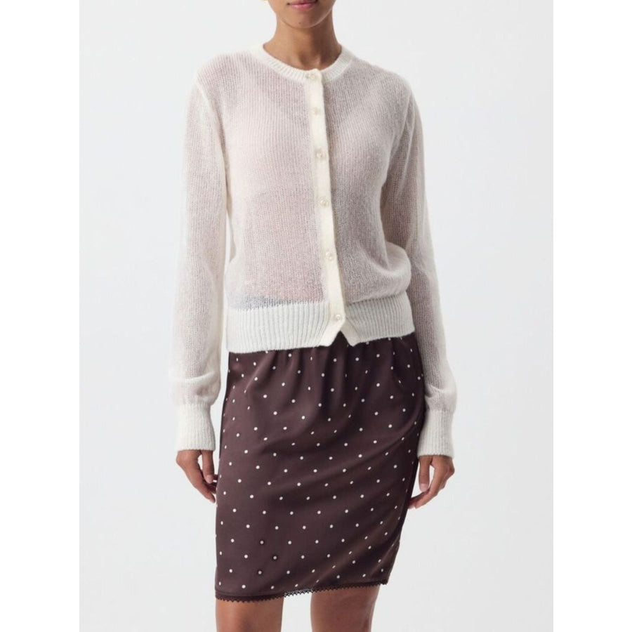 Button Up Long Sleeve Cardigan Ivory / S Apparel and Accessories