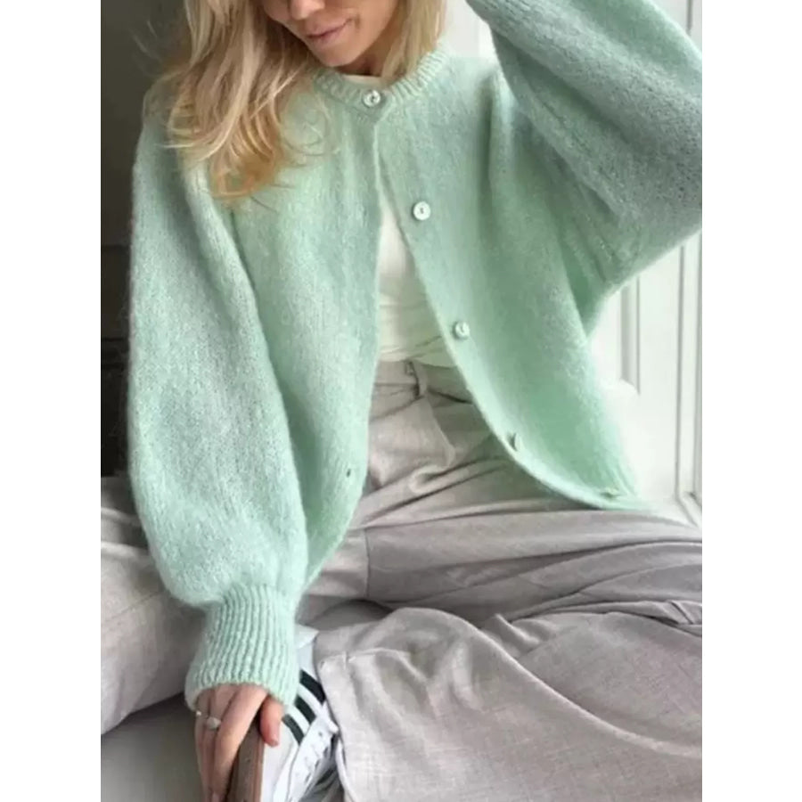 Button Up Long Sleeve Cardigan Light Green / S Apparel and Accessories