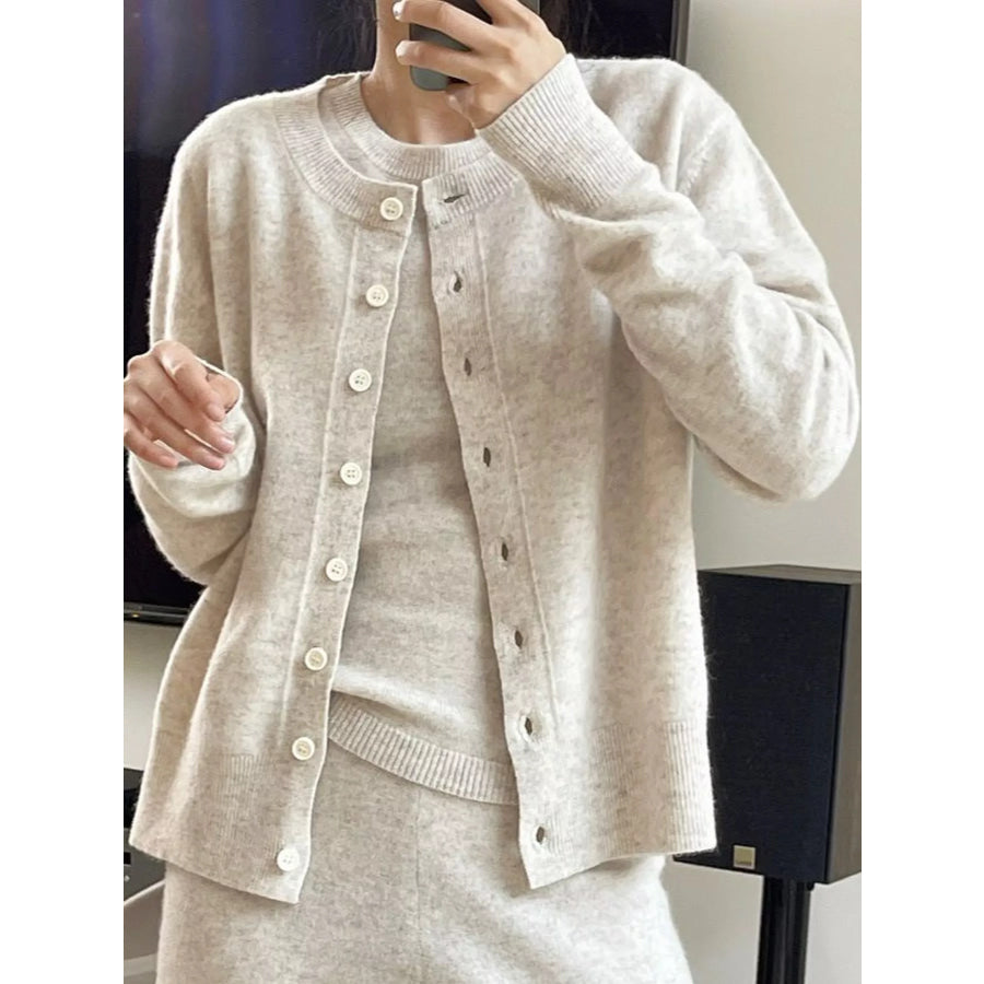 Button Up Long Sleeve Cardigan Light Oatmeal / One Size Apparel and Accessories