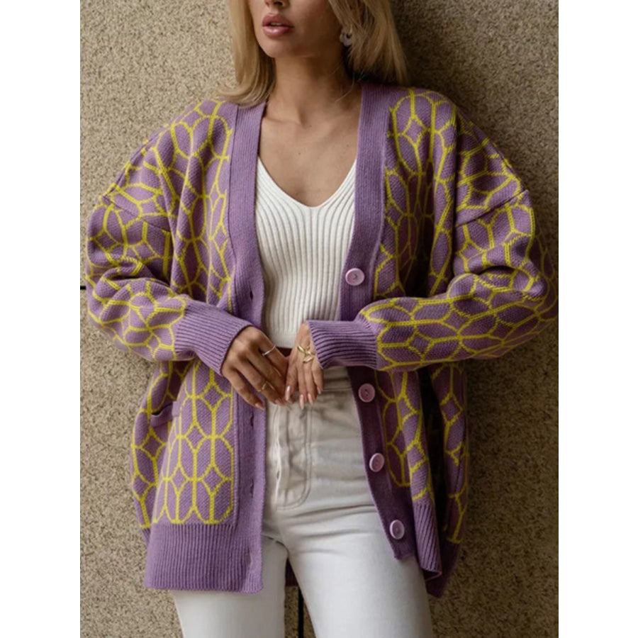 Button Up Long Sleeve Cardigan Mauve / One Size Apparel and Accessories