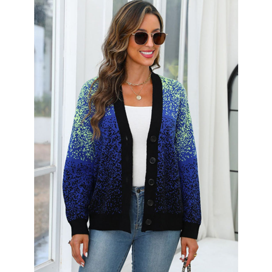 Button Up Long Sleeve Cardigan Navy / One Size Apparel and Accessories