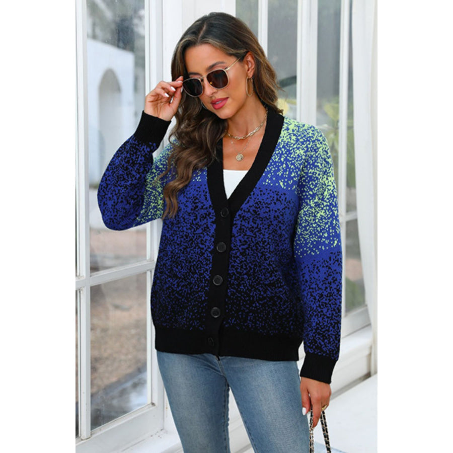 Button Up Long Sleeve Cardigan Navy / One Size Apparel and Accessories