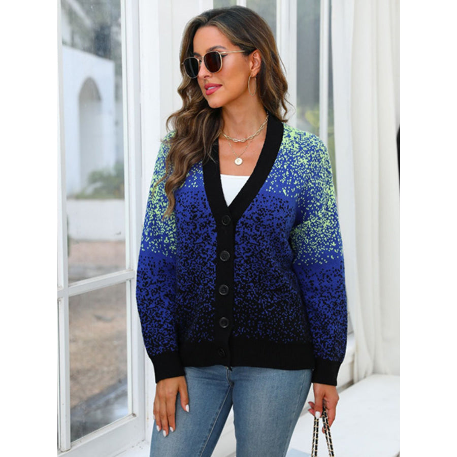 Button Up Long Sleeve Cardigan Navy / One Size Apparel and Accessories