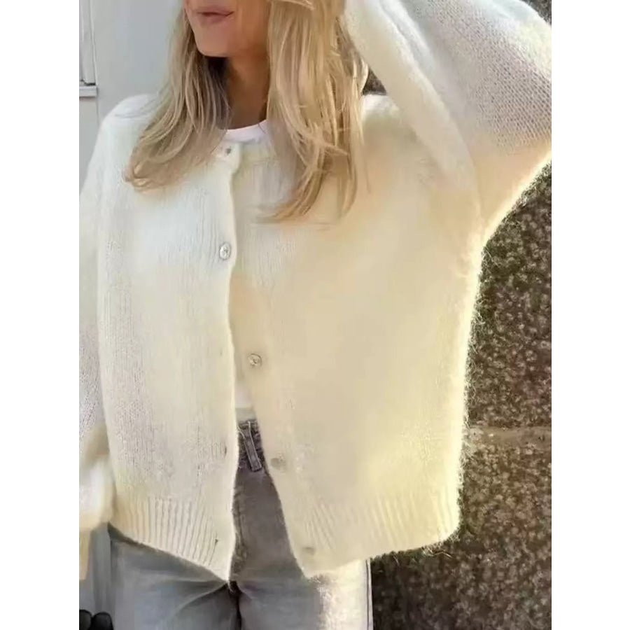 Button Up Long Sleeve Cardigan Off-white / S Apparel and Accessories