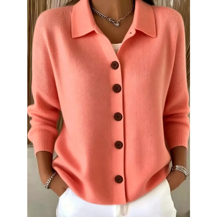 Button-Up Long Sleeve Cardigan Orange / S Apparel and Accessories