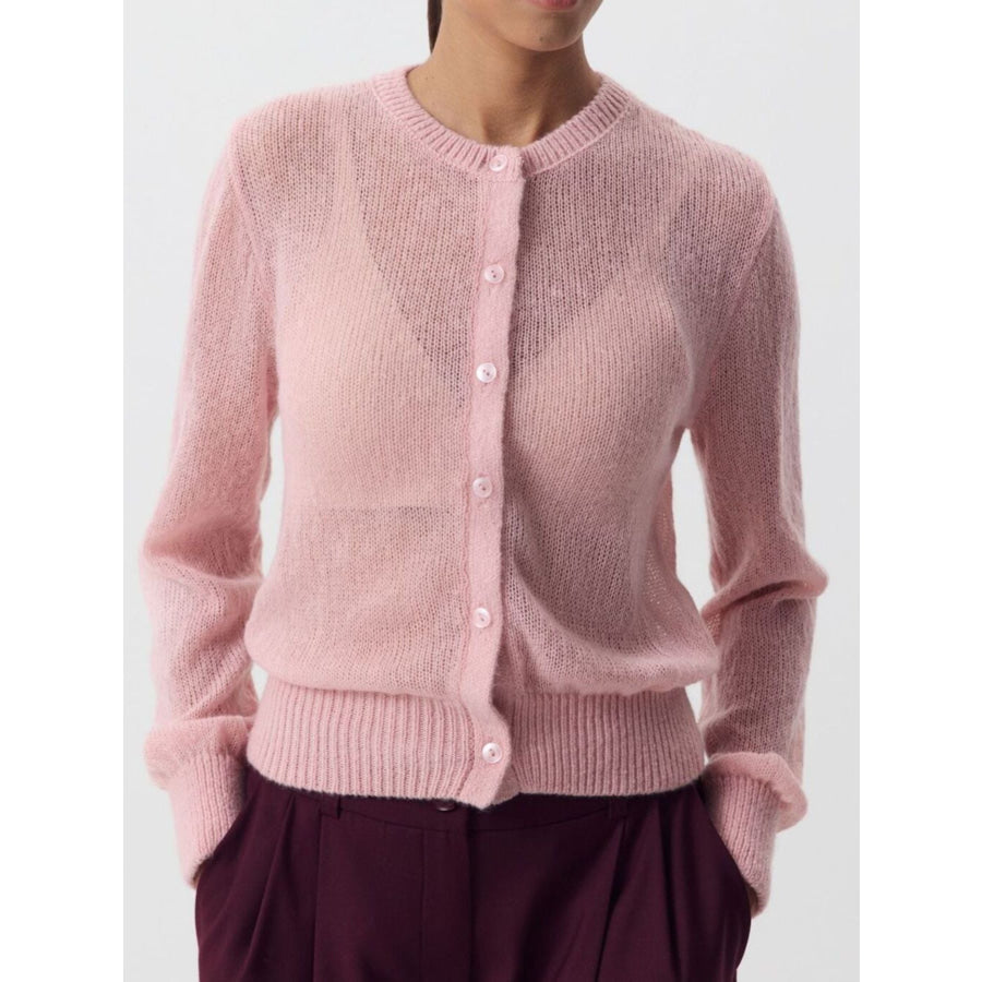 Button Up Long Sleeve Cardigan Pink / S Apparel and Accessories