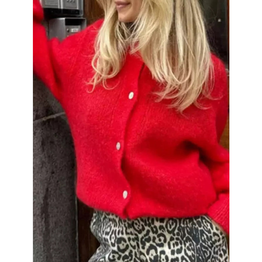 Button Up Long Sleeve Cardigan Red / S Apparel and Accessories