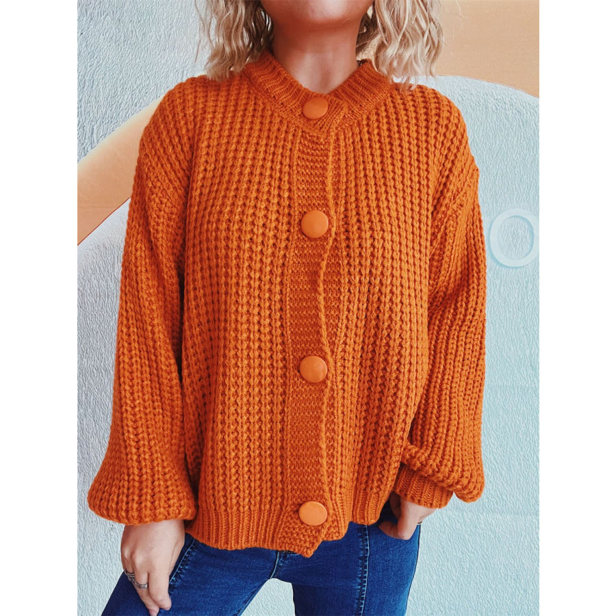 Button Up Long Sleeve Cardigan Tangerine / One Size Apparel and Accessories