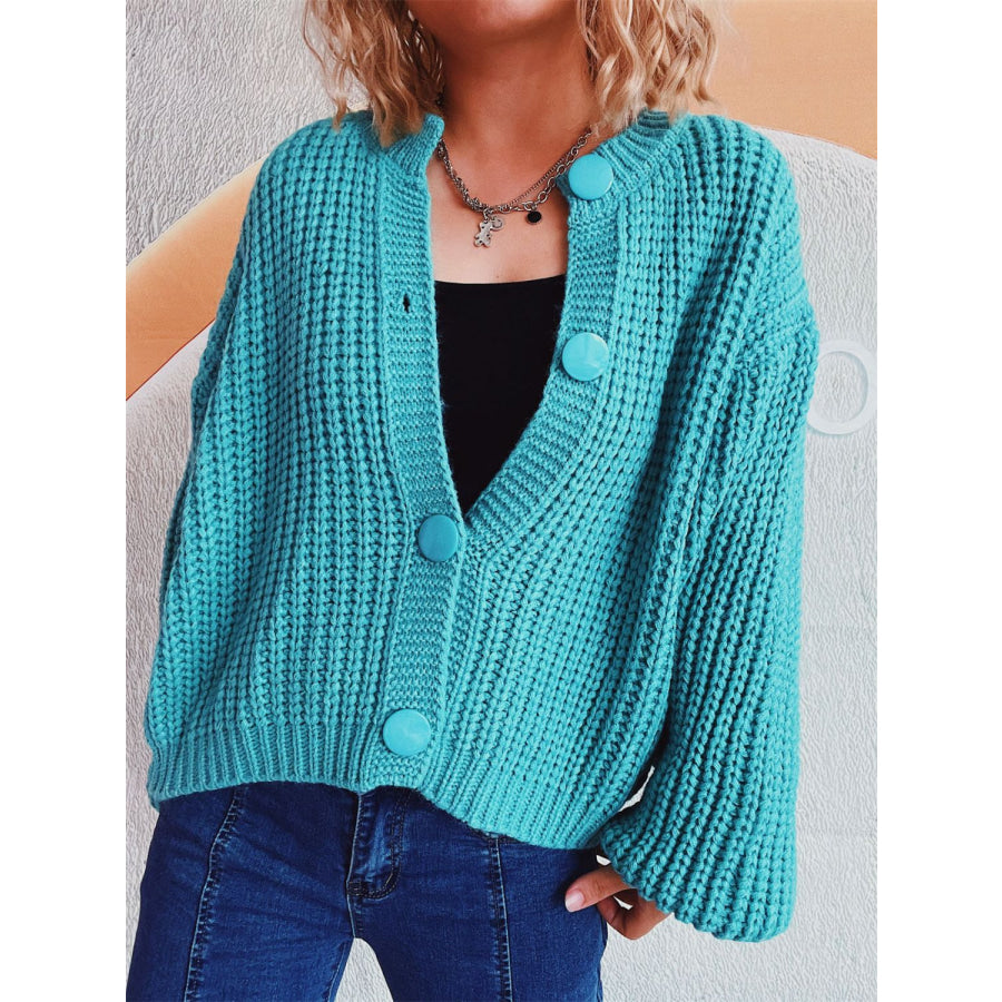 Button Up Long Sleeve Cardigan Tiffany Blue / One Size Apparel and Accessories