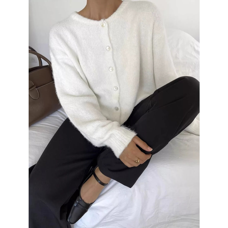 Button Up Long Sleeve Cardigan White / M Apparel and Accessories