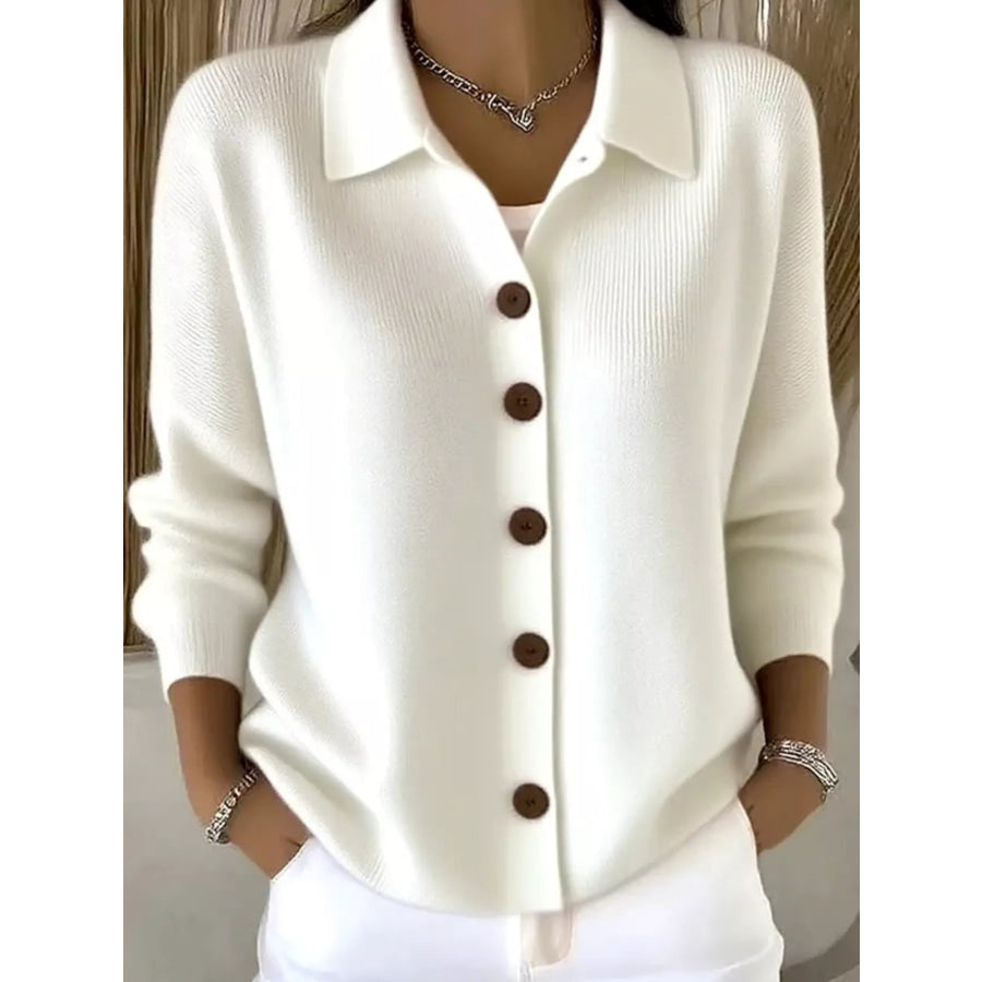 Button-Up Long Sleeve Cardigan White / S Apparel and Accessories