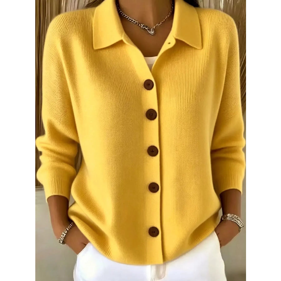 Button-Up Long Sleeve Cardigan Yellow / S Apparel and Accessories