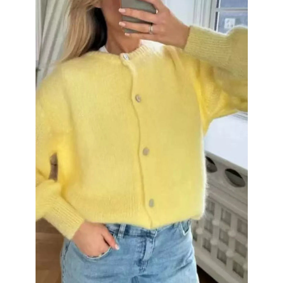 Button Up Long Sleeve Cardigan Yellow / S Apparel and Accessories