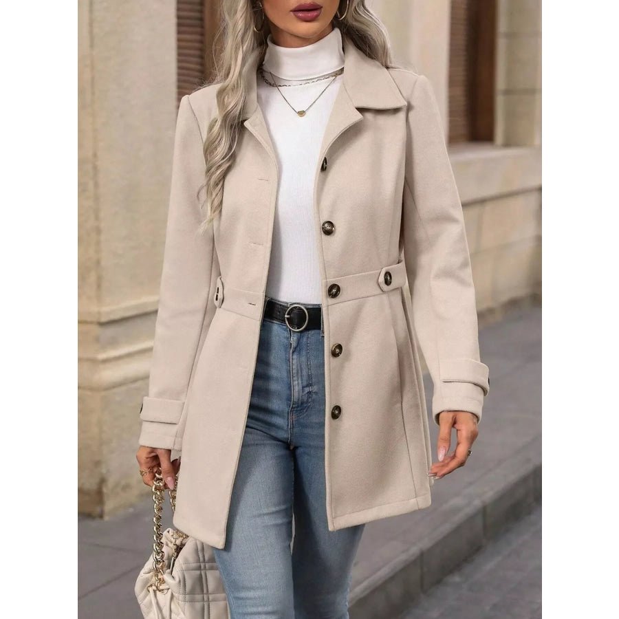Button Up Long Sleeve Coat Apricot / S Apparel and Accessories