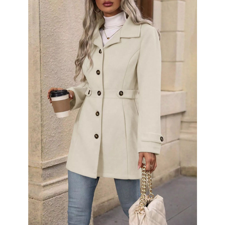 Button Up Long Sleeve Coat Beige / S Apparel and Accessories