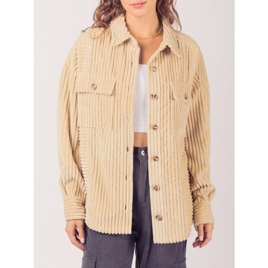 Button Up Long Sleeve Corduroy Jacket Apparel and Accessories