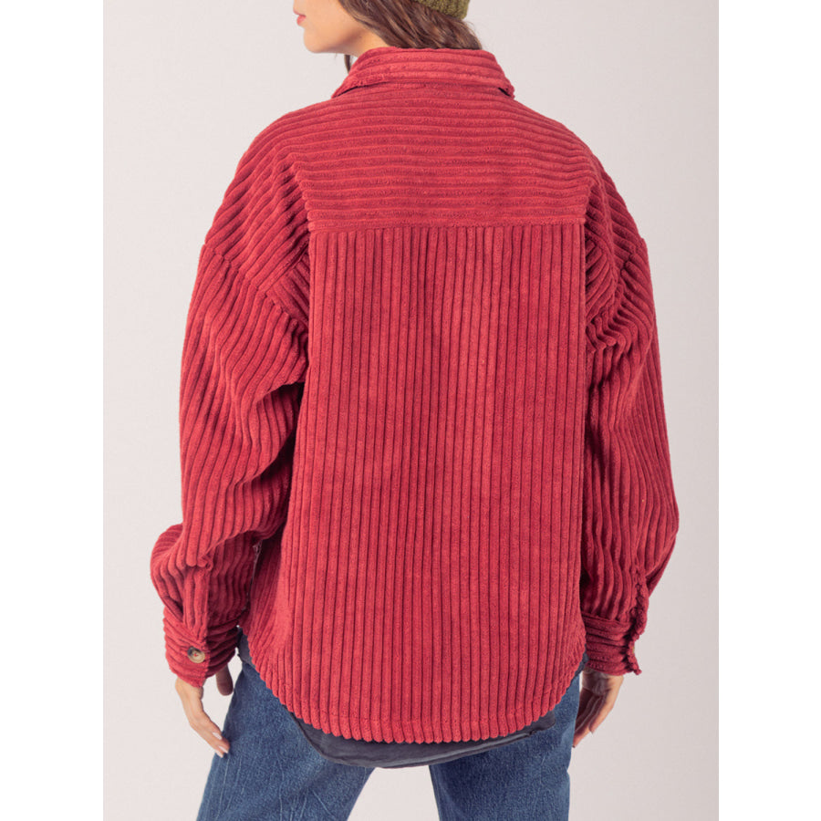 Button Up Long Sleeve Corduroy Jacket Deep Red / S Apparel and Accessories