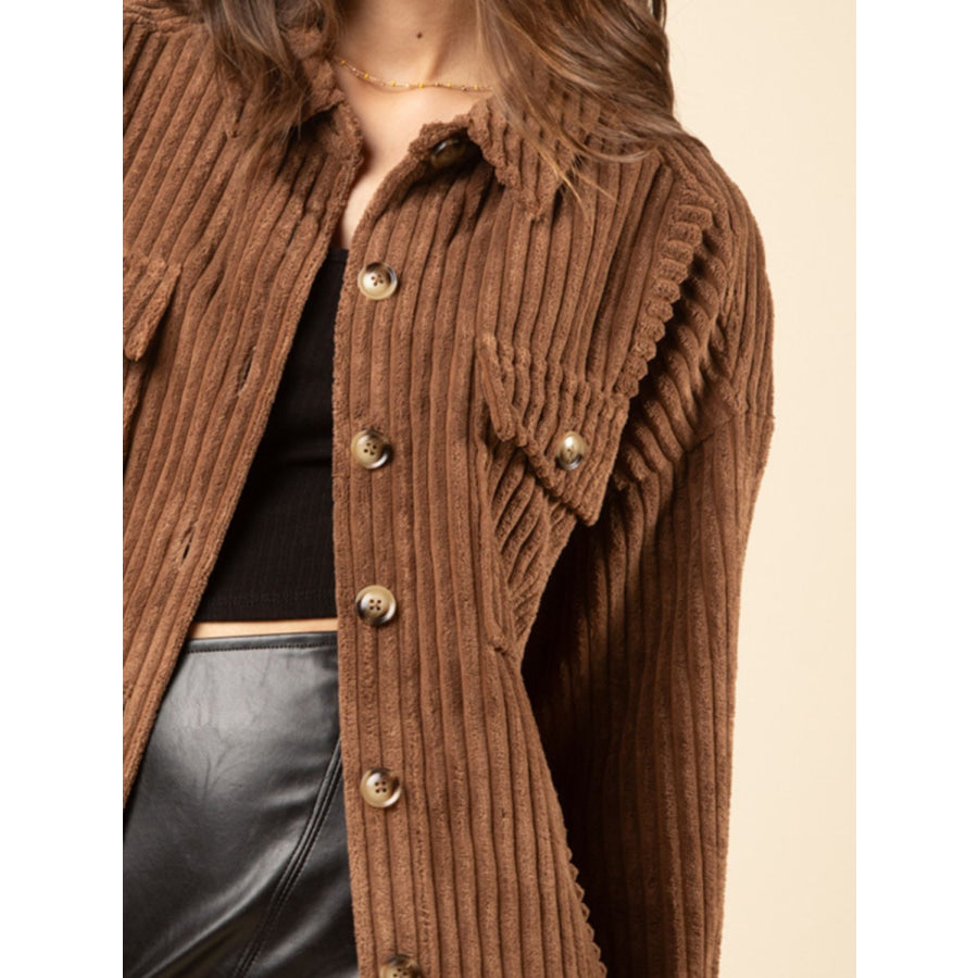 Button Up Long Sleeve Corduroy Jacket Apparel and Accessories