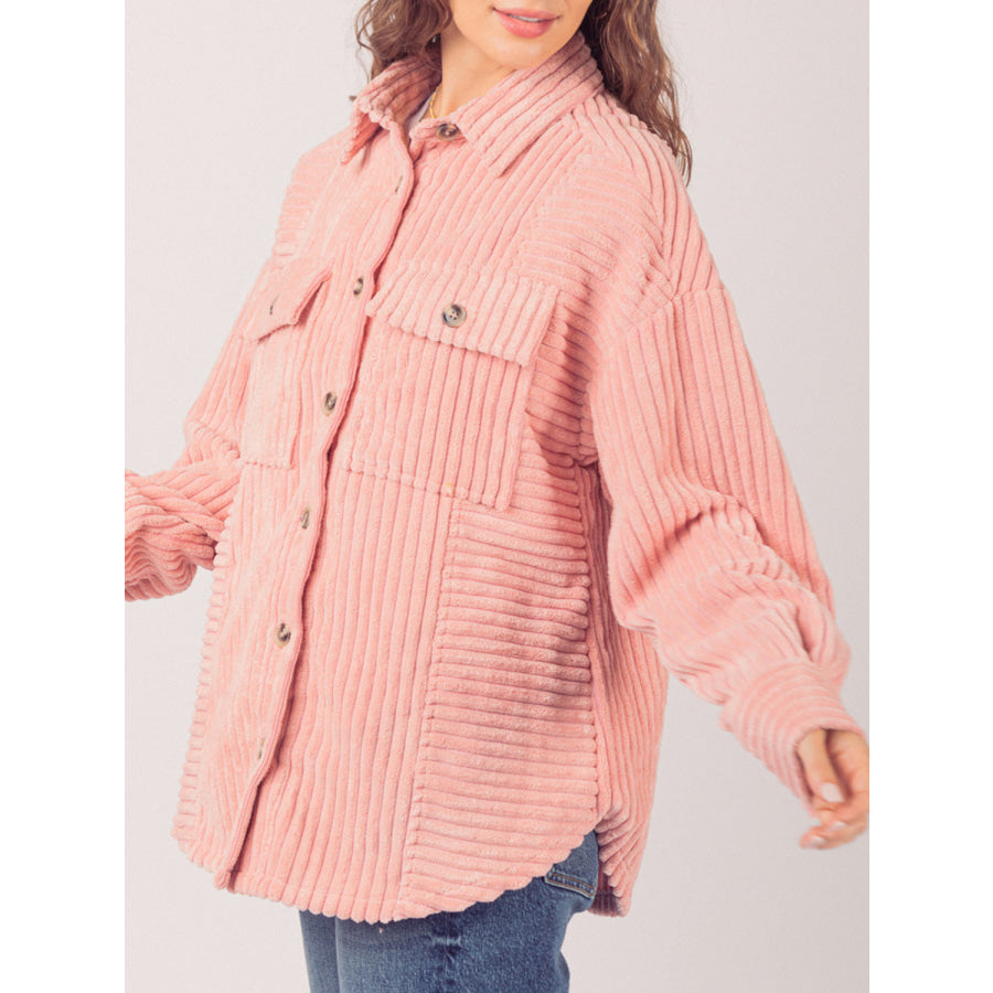 Button Up Long Sleeve Corduroy Jacket Apparel and Accessories