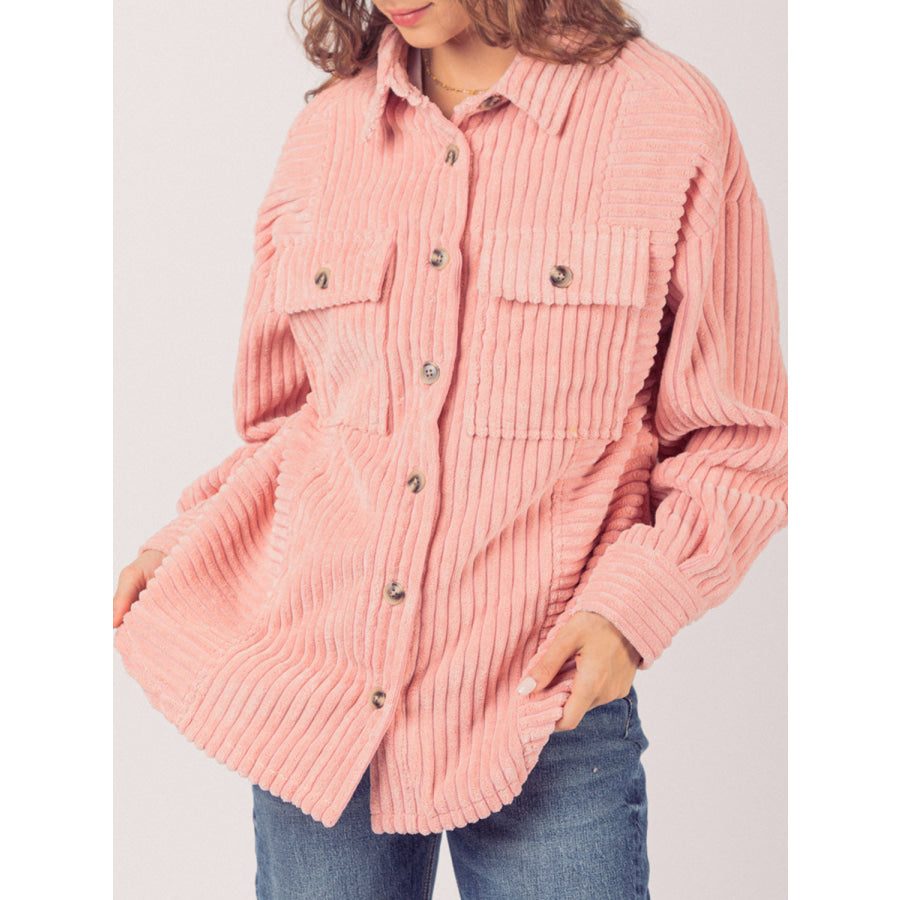 Button Up Long Sleeve Corduroy Jacket Blush Pink / S Apparel and Accessories