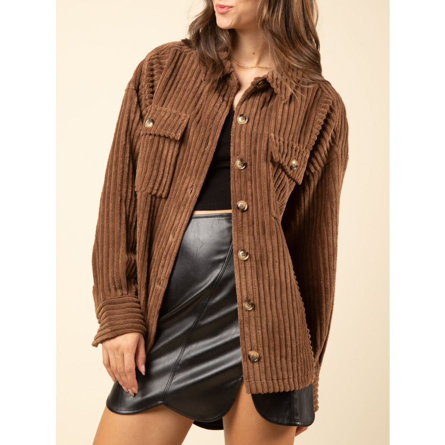 Button Up Long Sleeve Corduroy Jacket Caramel / S Apparel and Accessories