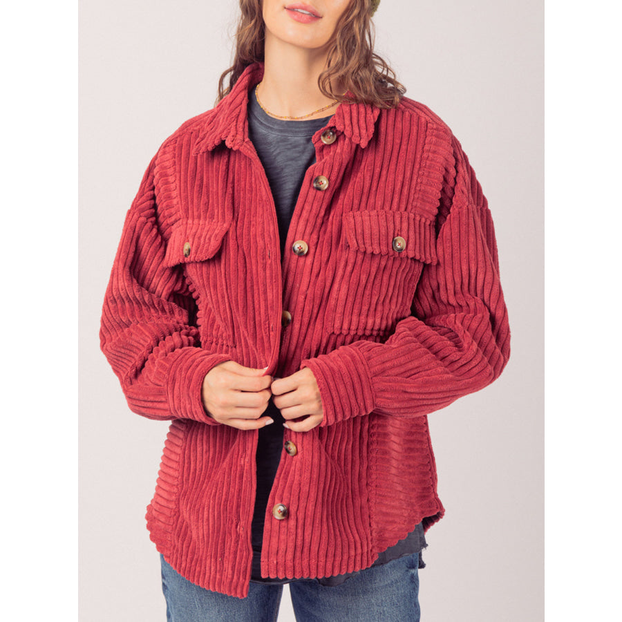 Button Up Long Sleeve Corduroy Jacket Deep Red / S Apparel and Accessories